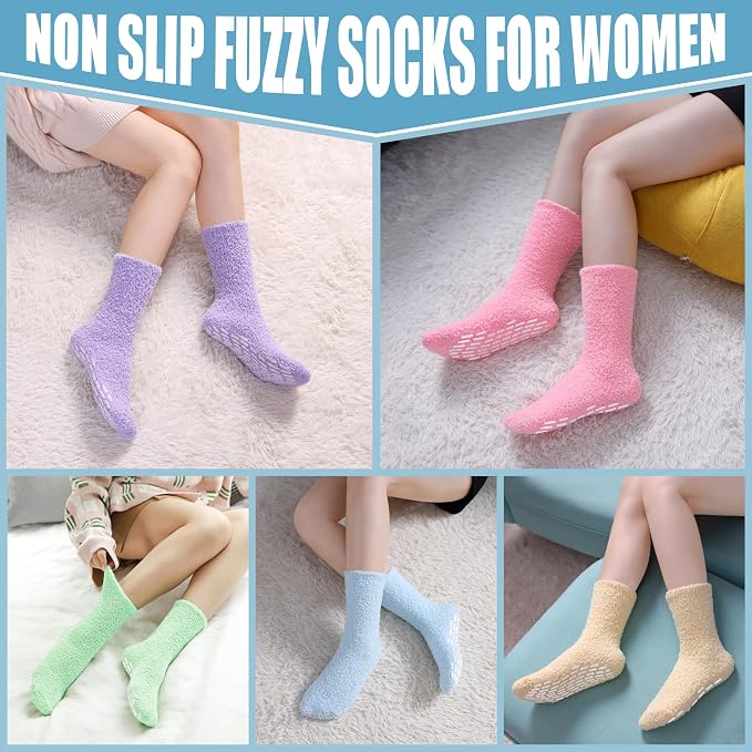 Women's Cozy Fuzzy Grip Socks – 5 Pairs