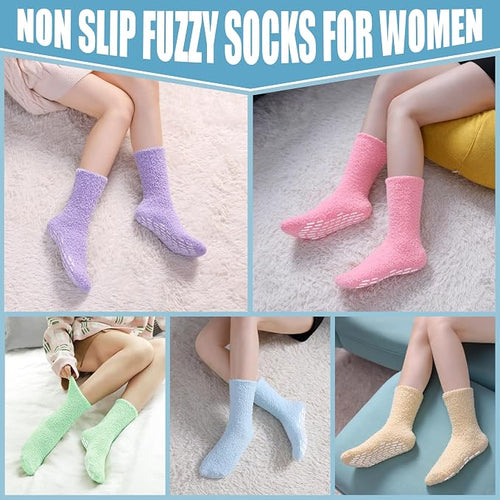 Women's Cozy Fuzzy Grip Socks – 5 Pairs