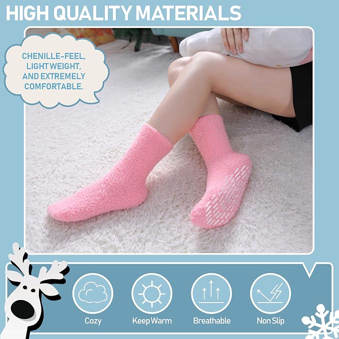 Women's Cozy Fuzzy Grip Socks – 5 Pairs